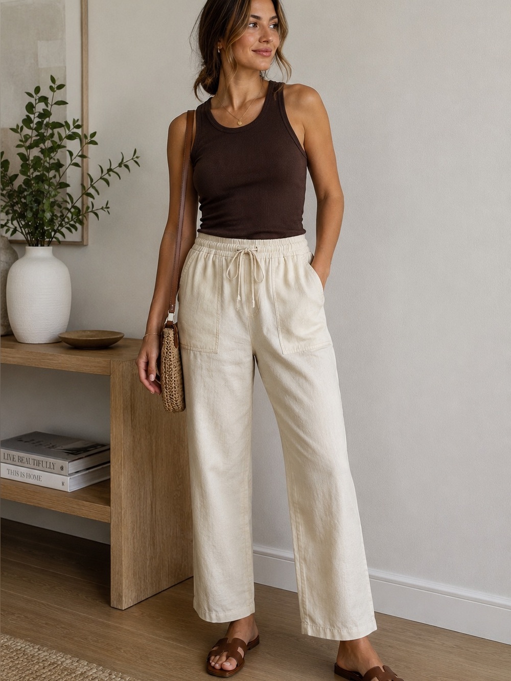Denver Hayes Linen Blend Pull On Pants Size 6
